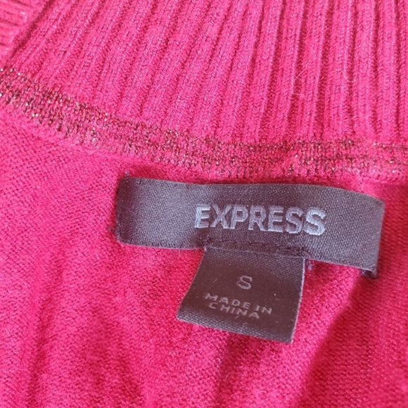 Express Scarlet Red Sweater V Neck Balloon Sleeve Stretch Preppy Casual Work S - Picture 3 of 5